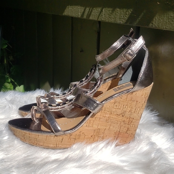 Dolce Vita gunmetal cork wedges embellished 9.5 - Picture 4 of 13